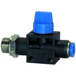 Shut-off valves with male thread and plug connection